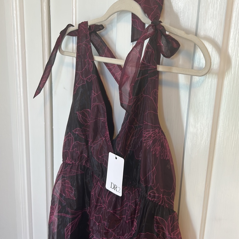 DR2 Halter Maxi Dress - Black and Purple Floral